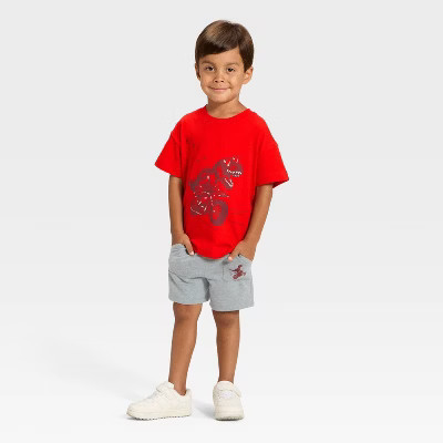 Toddler Boys' Valentine's Day Short Sleeve T-Shirt and Shorts Dino Set - Cat & Jack™ Red 2T | Target