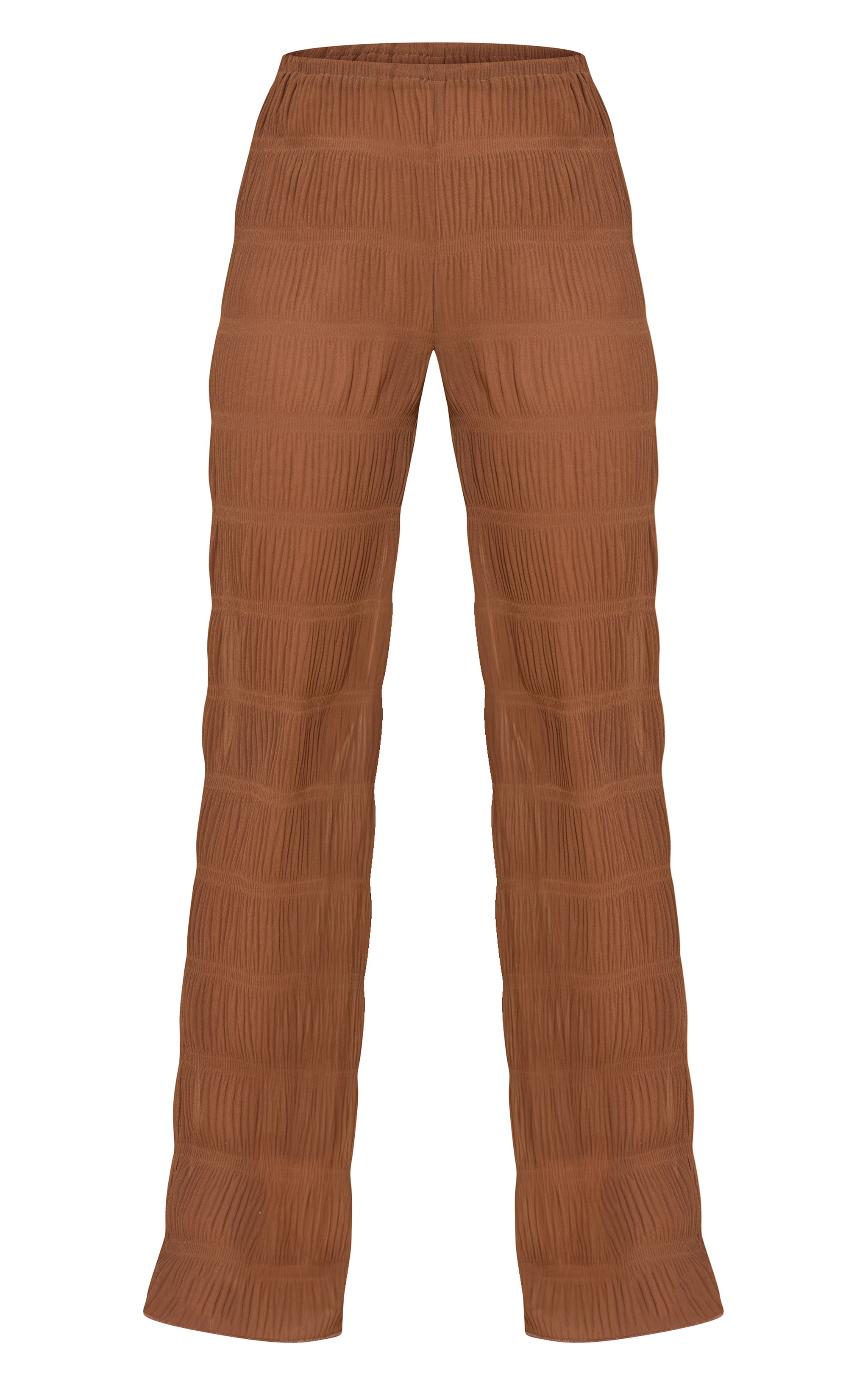 Chocolate Brown Textured Sheer Woven Mid Rise Straight Leg Pant | PrettyLittleThing US