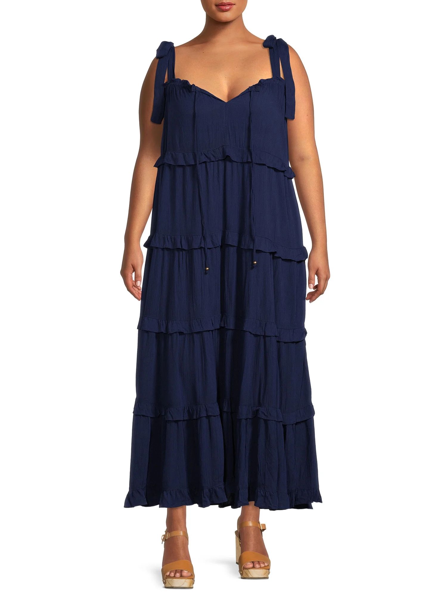 Romantic Gypsy Women’s Plus Size Tie Shoulder Tiered Dress - Walmart.com | Walmart (US)