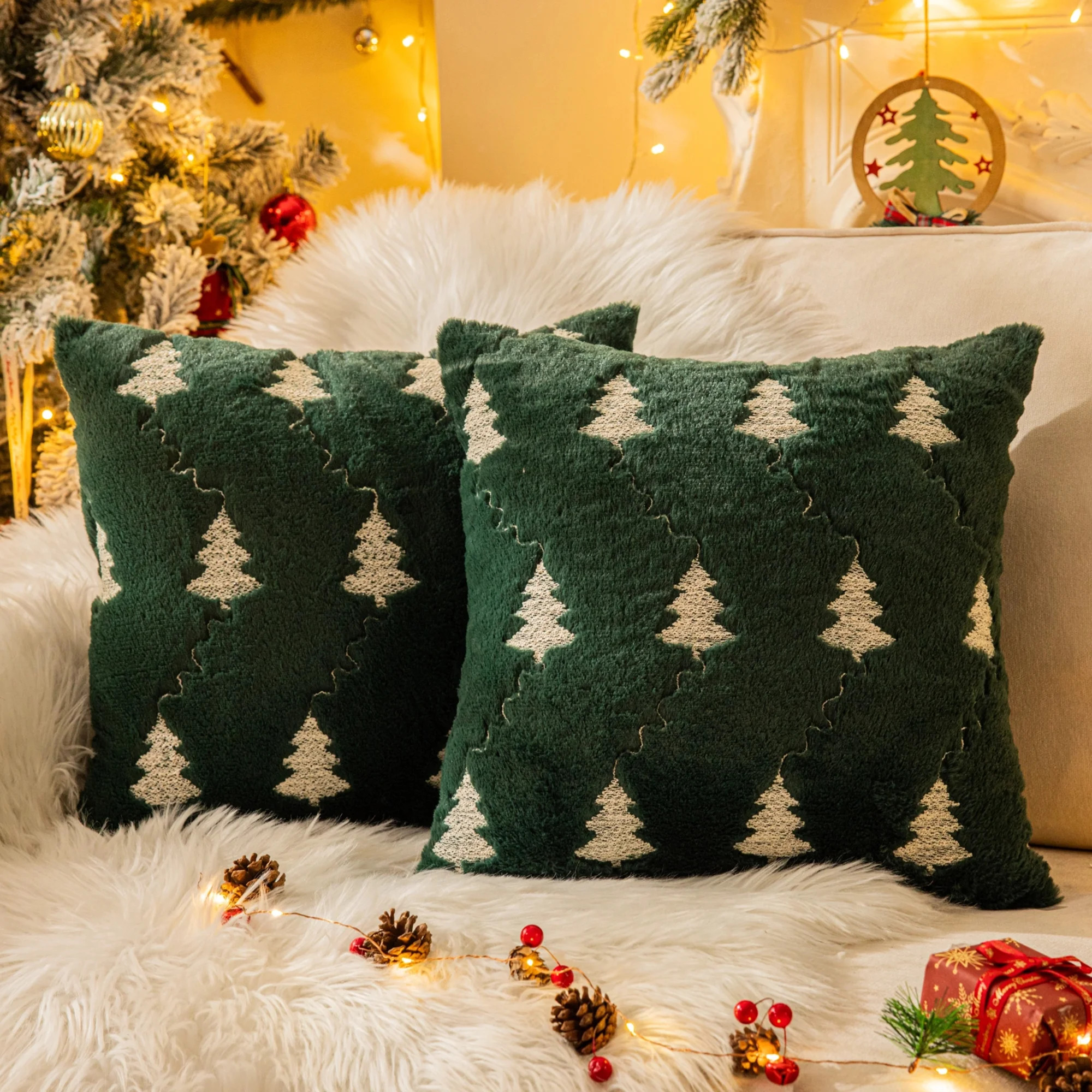 Christmas Tree Embroidered Throw Pillows Set of 2 Packs, Winter Soft Fluffy Christmas Decorative ... | Walmart (CA)