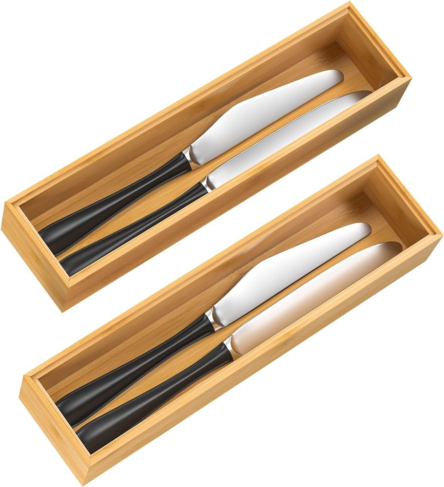 Silverware Tray for Drawer, Stackable Kitchen Bamboo Drawer Organizer 12" x 3" x 2" Set of 2 | Amazon (US)