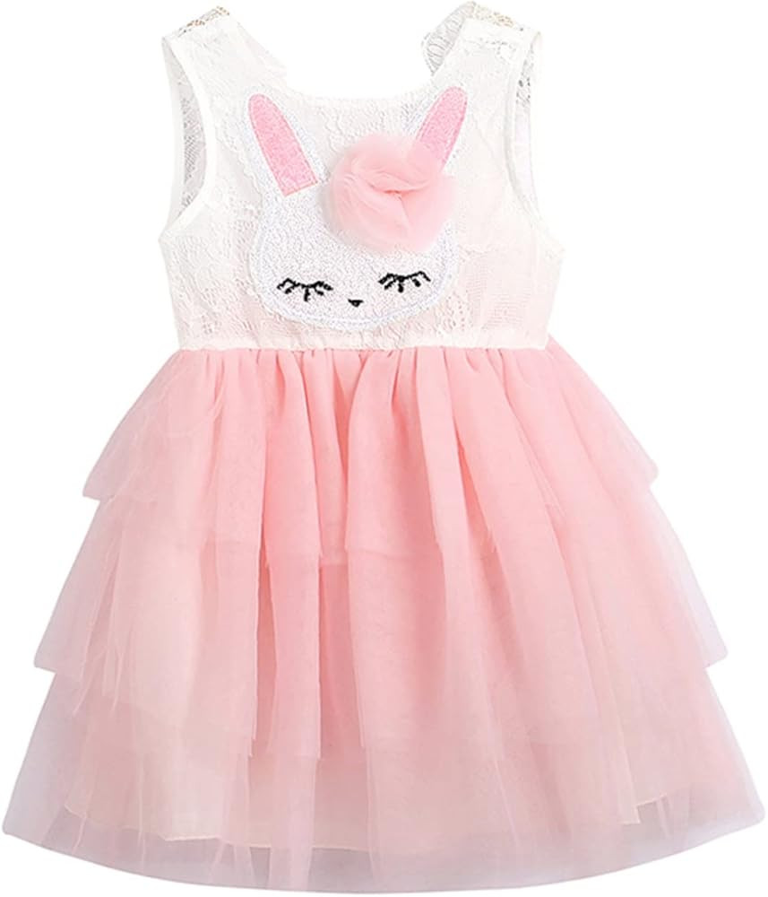Kids Toddler Baby Girl Easter Outfits Bunny Sleeveless Dress Lace Tutu Skirt One Piece Mesh Summe... | Amazon (US)