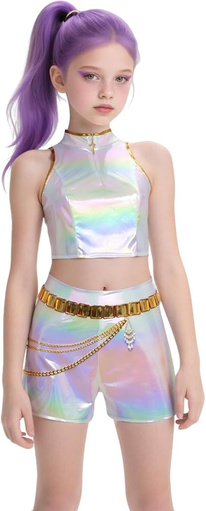 Girls Demon Hunter Pop Singer Tank Top Shorts Belt Waist Chain Tassel Pendant 5pcs Rumi Dance Sta... | Amazon (US)