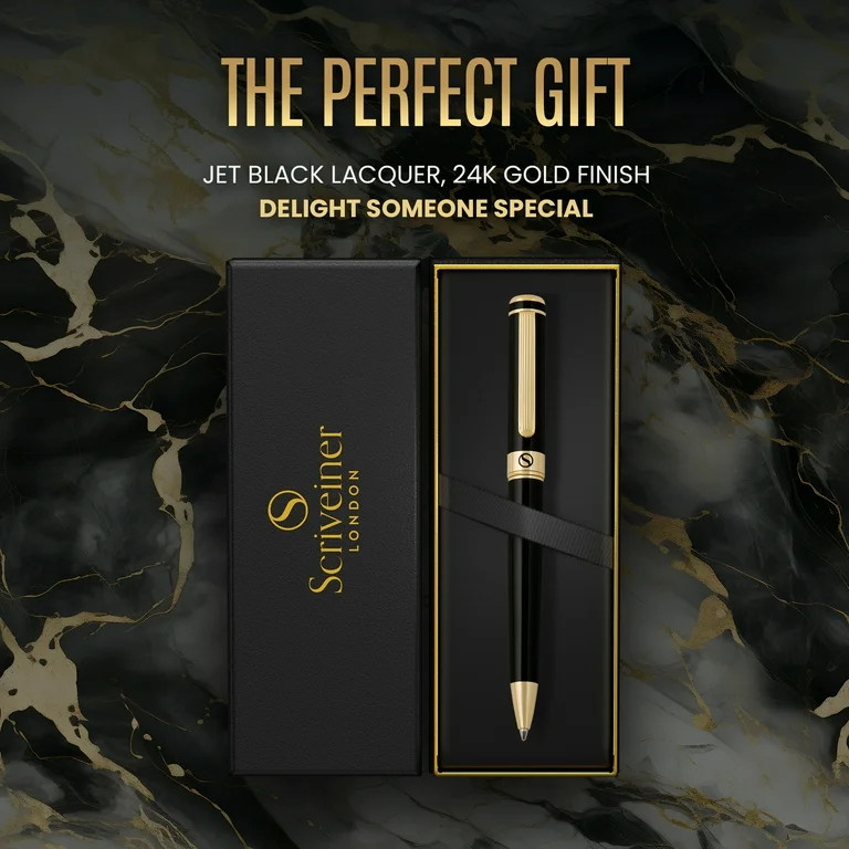 Scriveiner Black Lacquer Ballpoint Pen - Stunning Luxury Pen with 24K Gold Finish, Schmidt Black ... | Walmart (US)