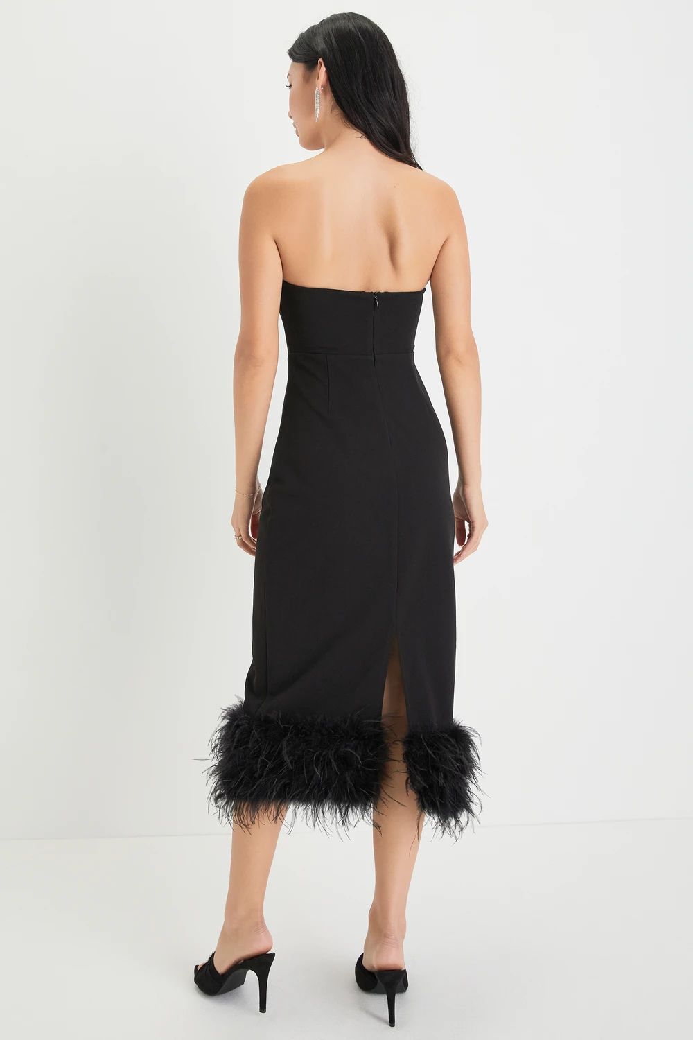 Fancy Behavior Black Bustier Strapless Feather Midi Dress | Lulus (US)