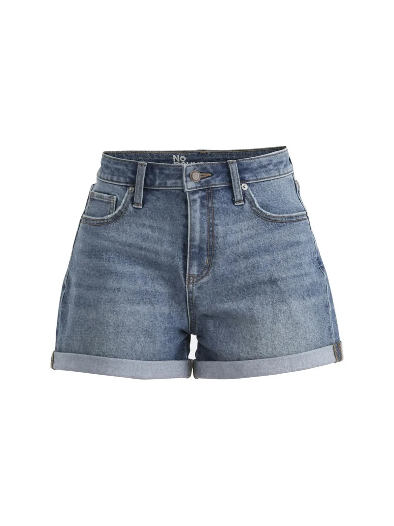No Boundaries High Rise Denim Rolled Cuff Shorts, Women's - Walmart.com | Walmart (US)