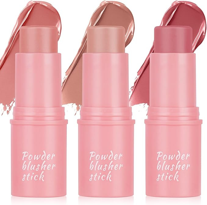 3 in 1 Cream Blush Stick, 3 Pcs Cream Contour Stick for Cheeks Lips Eyes, Long Lasting Waterproof... | Amazon (UK)