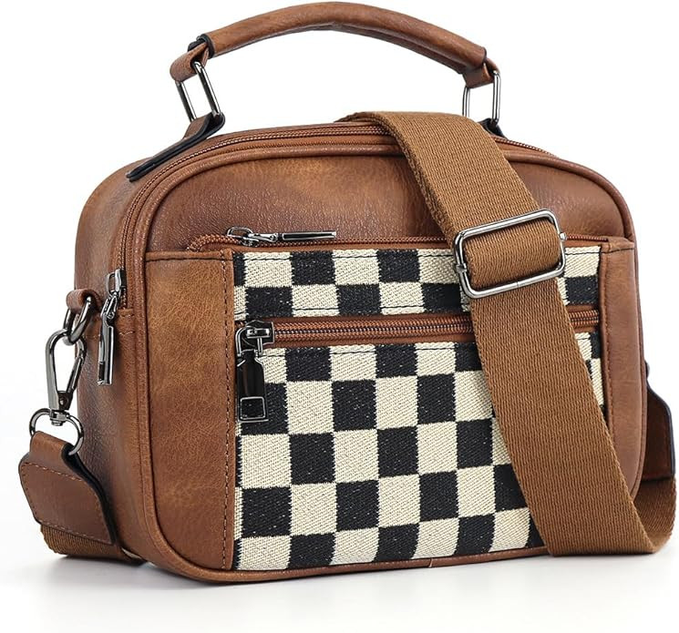 Checkered Crossbody Bags for Women Plaid Womens Cross Body Purses Checkerboard Leather Shoulder B... | Amazon (US)