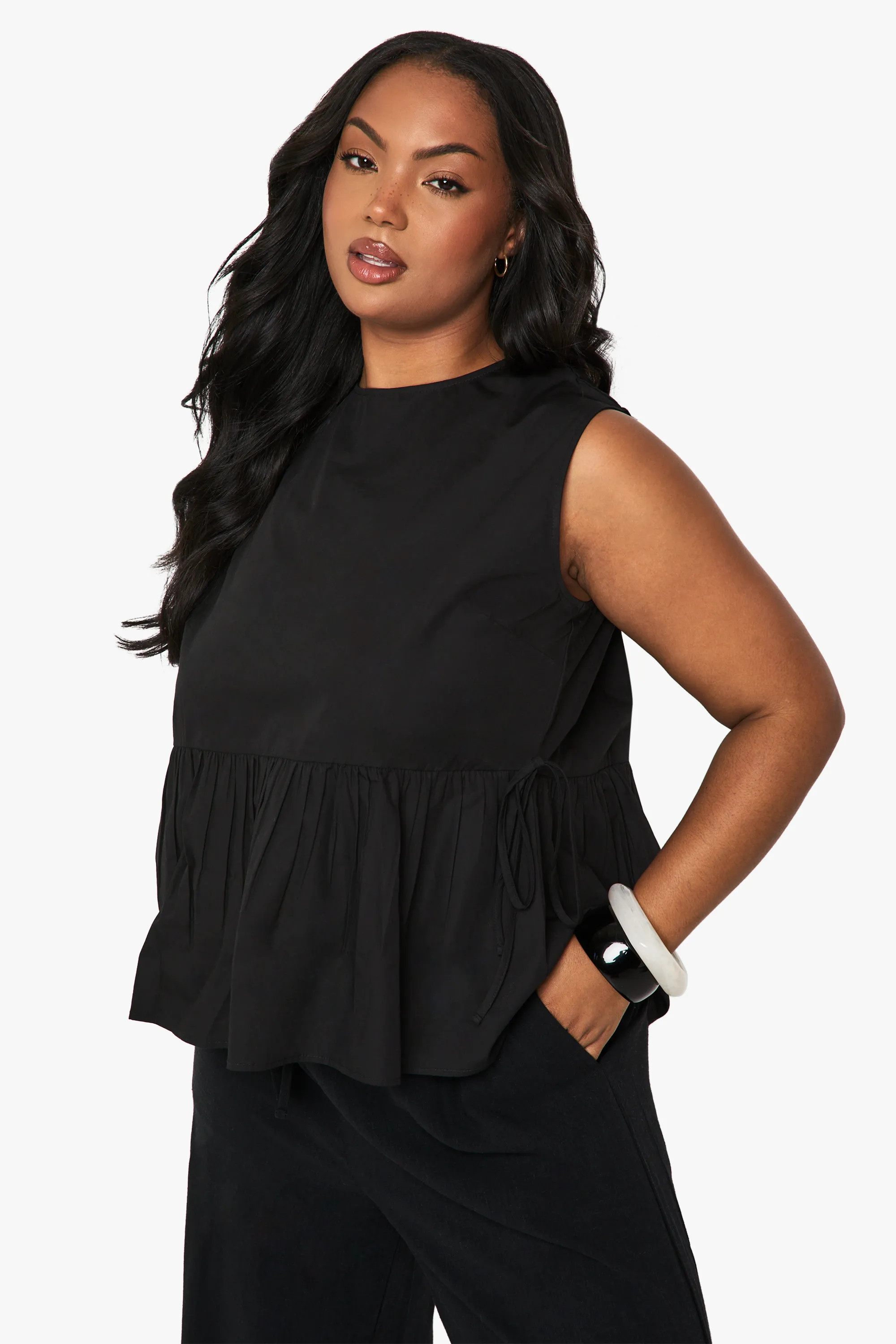 Black Plus Tie Side Smock Top | Boohoo USA | boohoo (US & Canada)