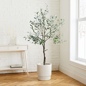 Faux Olive Tree &amp; Large White Fluted Planter Set | West Elm (US)