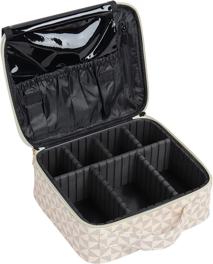Travel Makeup Case Professional PU Cosmetic Train Case Cosmetic Storage Case Organizer with Adjus... | Amazon (US)