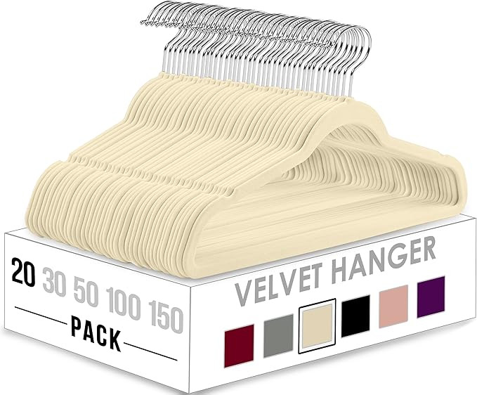 Utopia Home Velvet Hangers 20 Pack - Non-Slip Clothes Hangers - Ivory Hangers - Suit Hangers with... | Amazon (US)