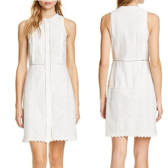 [joie] zakari eyelet cotton silk button down sleeveless mini dress porcelain 4 | Poshmark
