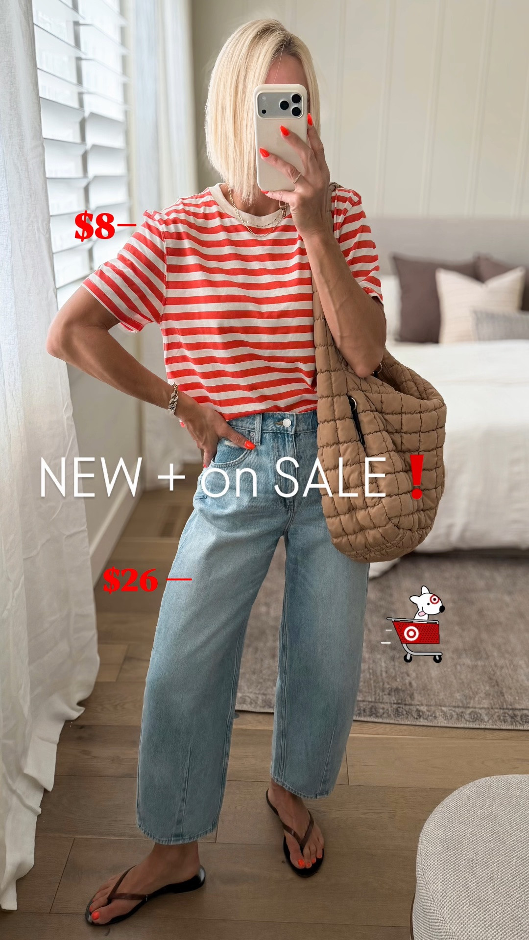 NEW & on SALE! @Target 
$8 striped t-shirt I found in the men’s section (wearing a medium then Cut✂️ to my desired length) + viral barrel jeans that will sell out. Sized up to a 6 (reg length) for a looser fit.

#LTKmomlife #LTKOver40 #LTKSaleAlert
