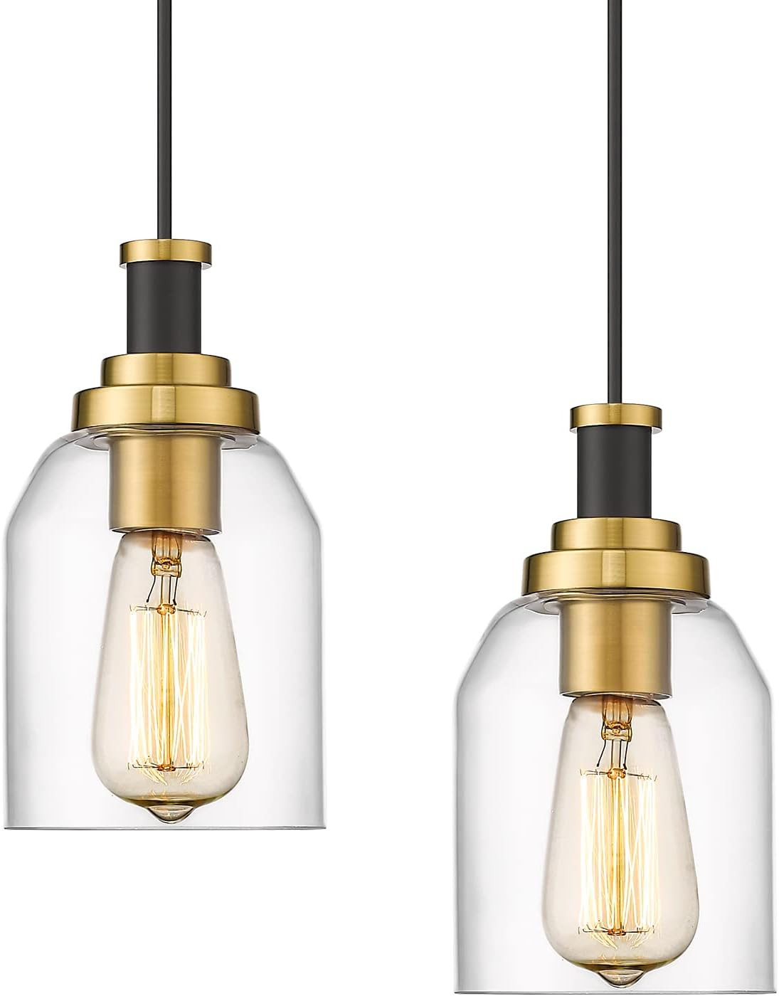 zeyu 2-Pack Black Gold Hanging Kitchen Lights, Clear Glass, ZG33M1L-2 BK+BG | Amazon (US)