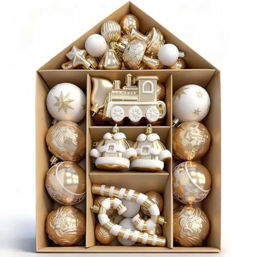 BYOFI Ornaments for Christmas Trees,74 Count Gold Christmas Tree Decorations, Shatterproof Plastic Hanging Bulbs Decorations Set for Xmas Holiday Party | Amazon (US)