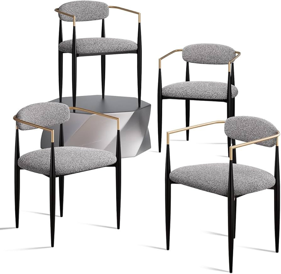 Morden Fort Grey Boucle Dining Chairs Set of 4, Mid-Century Modern Kitchen Room Chairs with Black... | Amazon (US)