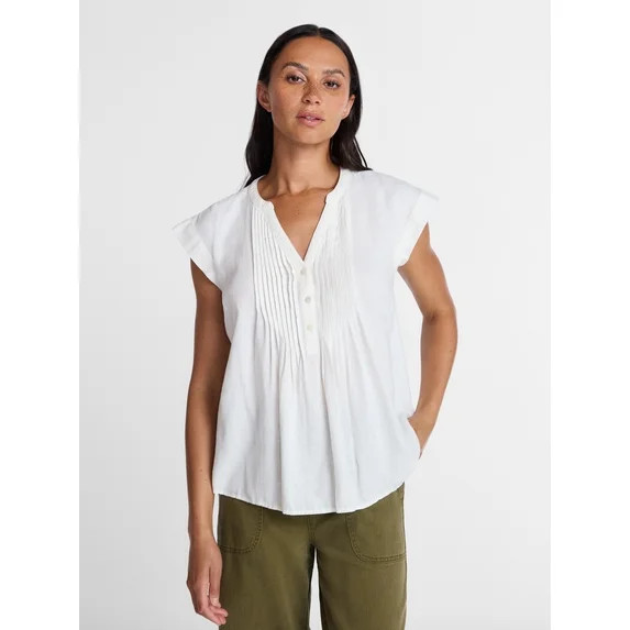 Time and Tru Women's Linen Pintuck Top, Sizes XS-XXXL | Walmart (US)