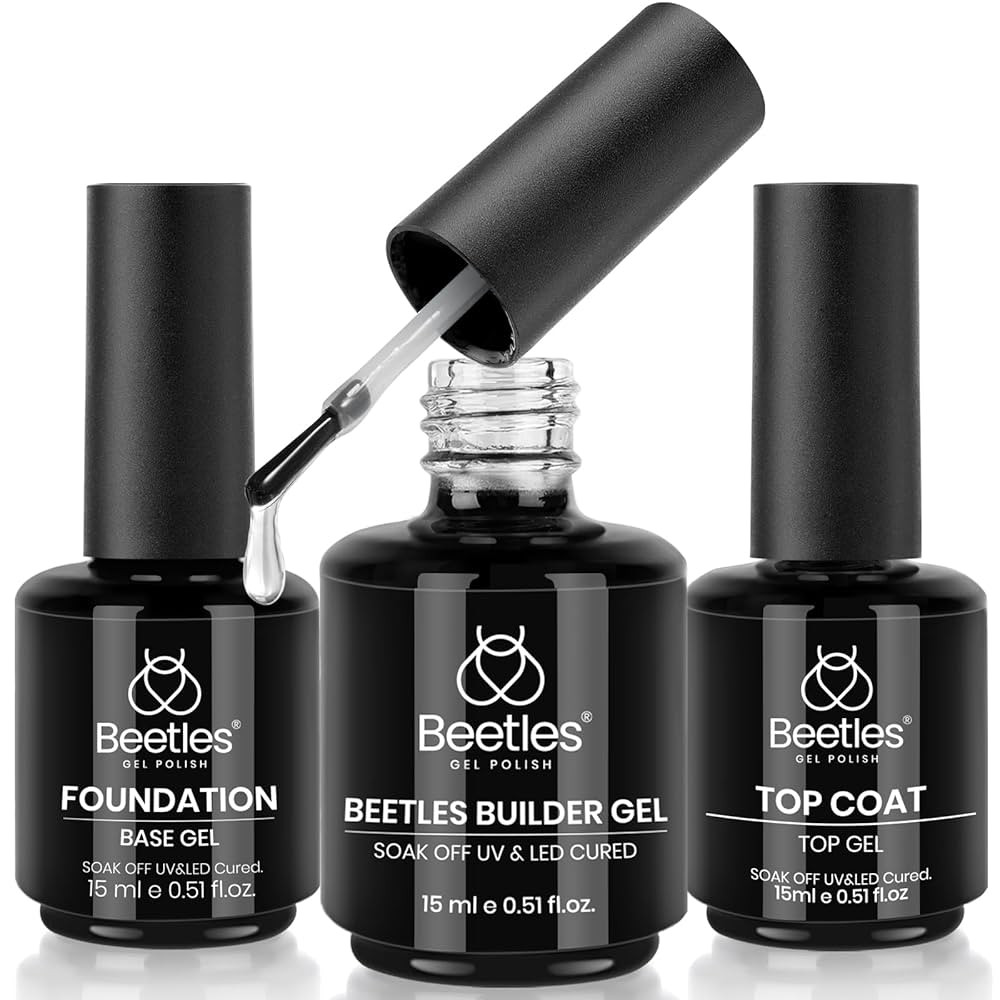 Beetles 3Pcs 15ml Builder Nail Gel with No Wipe Top Coat Gel Nail Polish and Base Coat Set for Na... | Amazon (US)