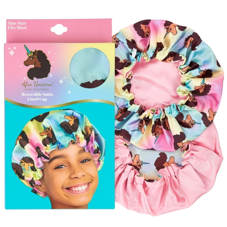 Afro Unicorn Reversible Satin Lined Sleeping Cap - Girls Printed Salon Bonnet Style Hat for Kids ... | Walmart (US)