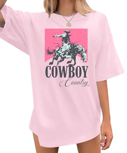 Oversized Cowboy Country Shirt Women: Cowgirl Country Music Shirt Rodeo Graphic Tee Casual Loose Western Top Pink | Amazon (US)
