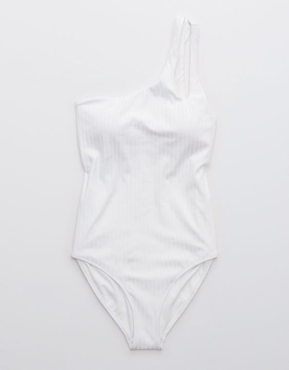 Aerie Ribbed Shine Asymmetrical One Piece Swimsuit | American Eagle Outfitters (US & CA)