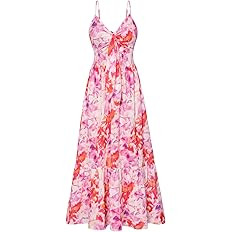 GRACE KARIN Women's 2025 Summer Maxi Dress Floral Tie Front Spaghetti Strap Casual Boho Beach Flo... | Amazon (US)