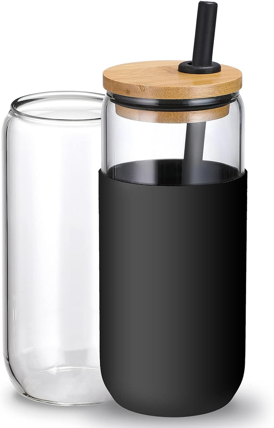 20oz Glass Water Tumbler with Silicone Protective Sleeve - Beer Can Shaped Glass Cups with Straw ... | Amazon (US)