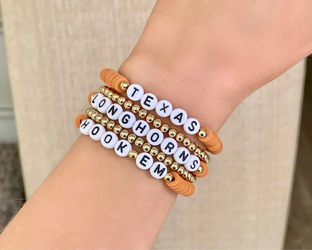 Texas Longhorns Bracelet, Hook Em Bracelet, University of Texas Longhorn Jewelry, Game Day Colleg... | Etsy (US)