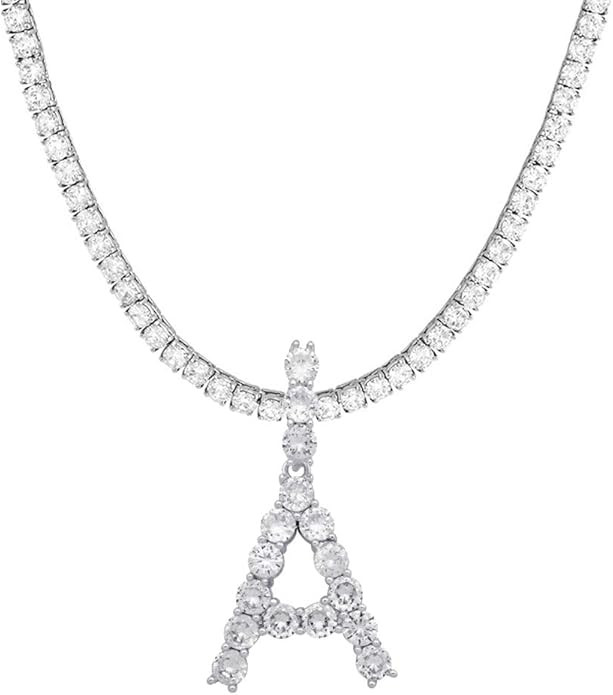 Initial Necklace Silver Tennis Necklaces for Women Tennis Chain custom name necklace Bling CZ per... | Amazon (US)