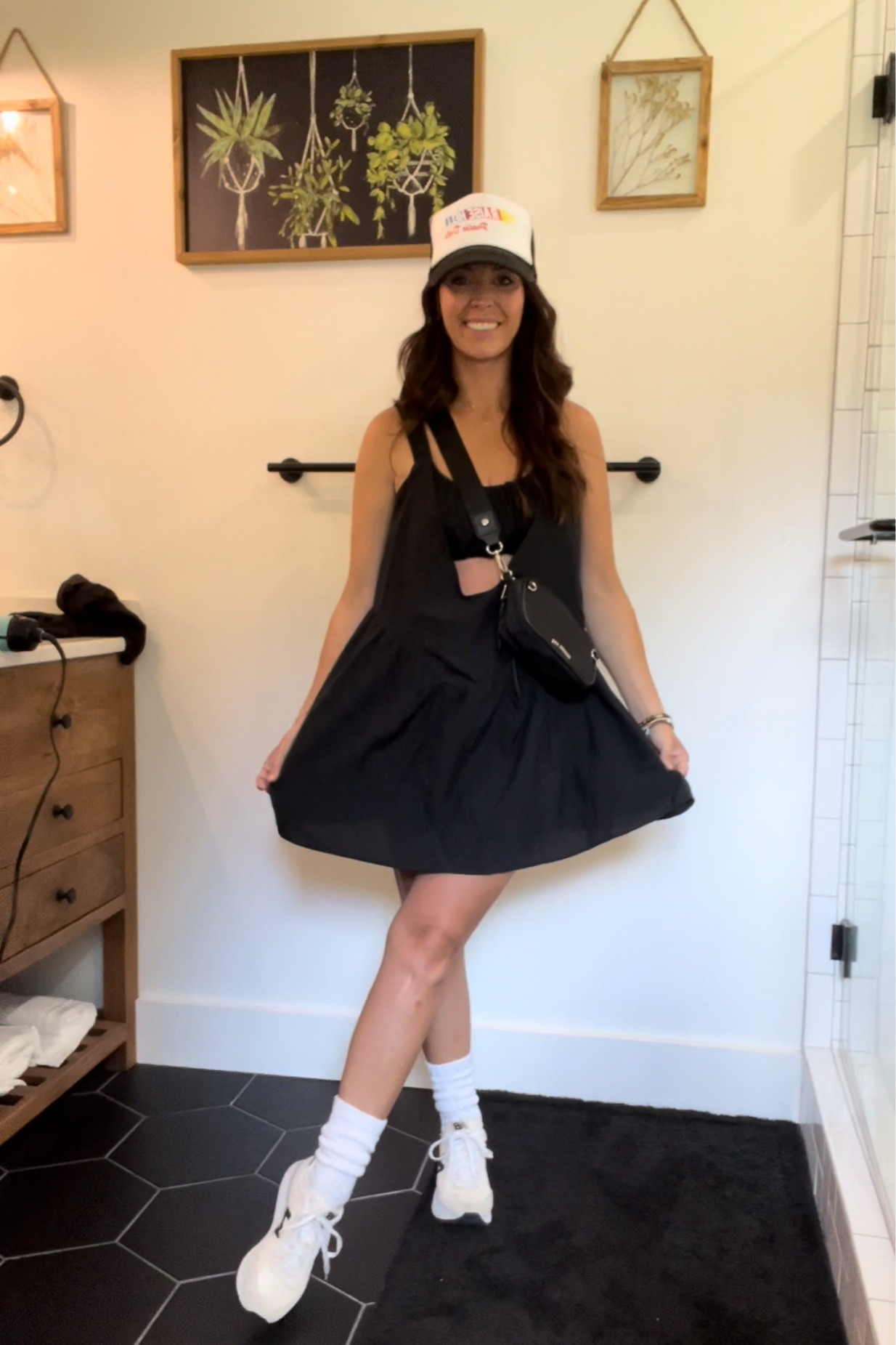 I love Free People but I can’t spend that $ all of the time! I love finding dupes on Amazon! Isn’t this dress the cutest? Obsessed! I’m 5’3, 125lbs 

Dress, Hat - Amazon
Crossbody Bag- Marshall’s 
Shoes & Socks- Off Broadway 

#LTKOver40 #LTKStyleTip #LTKActive