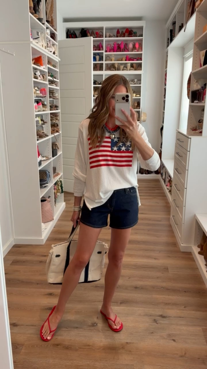 Red, white & blue 🇺🇸 in a medium top, 26 shorts, sandals and accessories - fits tts.

#LTKootd #LTKgrwm #LTKSeasonal