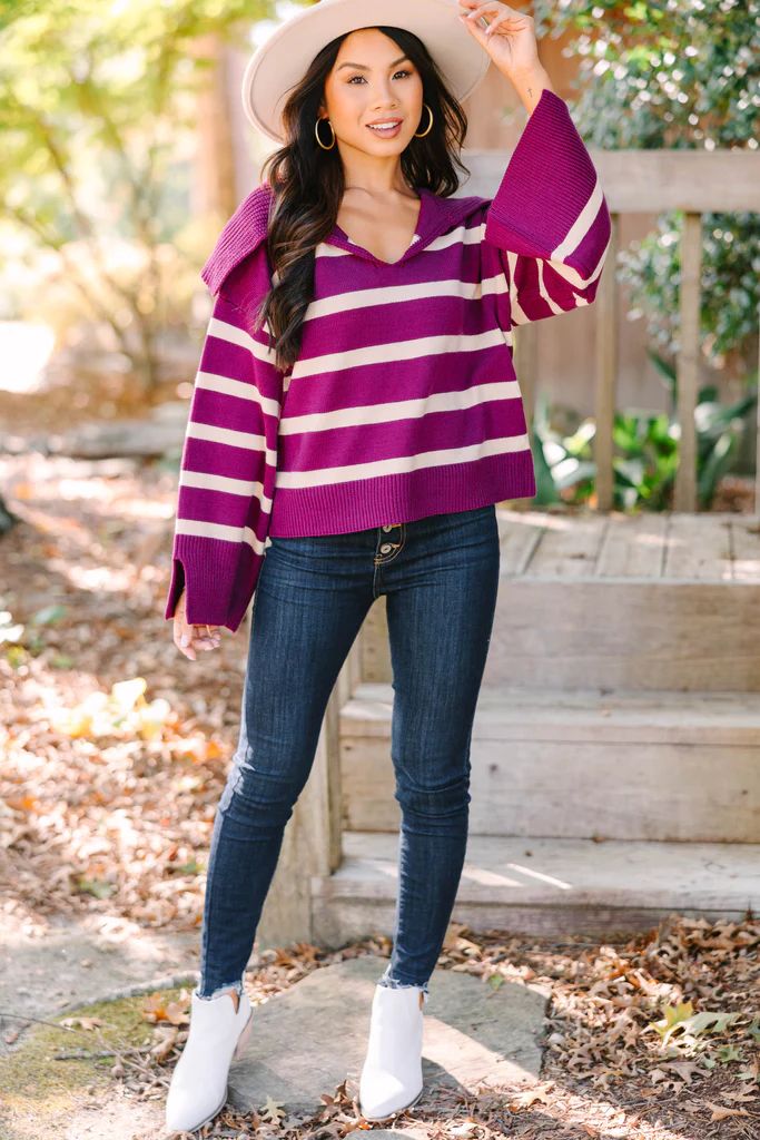 Let Them Know Plum Purple Striped Sweater | The Mint Julep Boutique