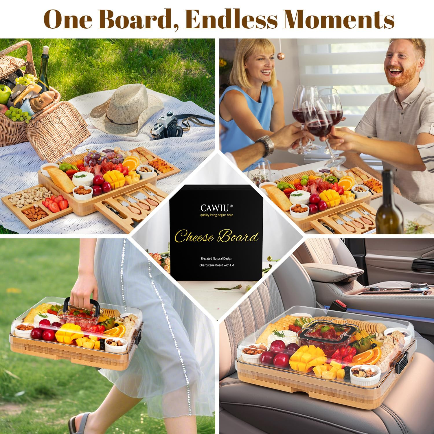 CAWIU Charcuterie Board with Lid – Large Bamboo Cheese Board Set with Utensils & Drawers – Ho... | Amazon (US)