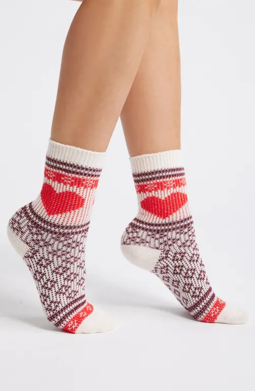 Nordstrom Apres Skis Crew Socks in Pink Heart at Nordstrom, Size 9 | Nordstrom