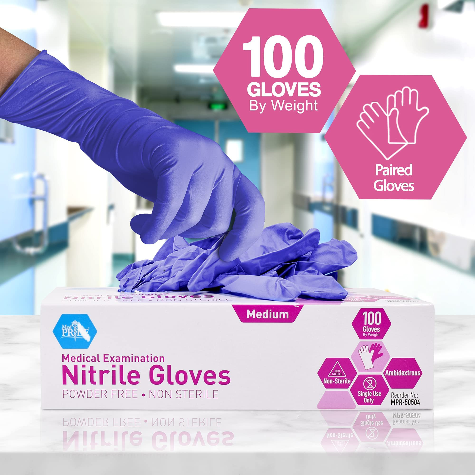 MedPride Powder-Free Nitrile Exam Gloves, Large, Large (Pack of 100) | Amazon (US)