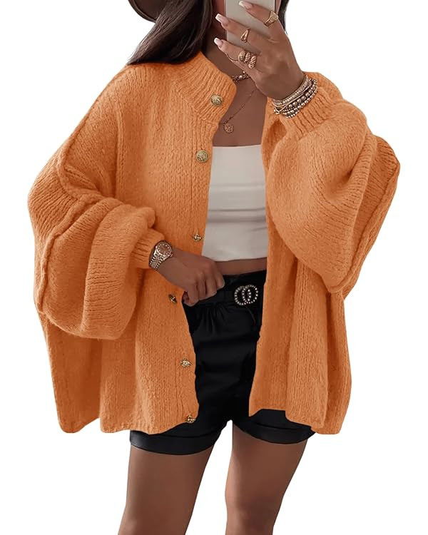 Saodimallsu Womens Oversized Cardigans Long Lantern Sleeve Button Down Chunky Knit Loose Fall Swe... | Amazon (US)