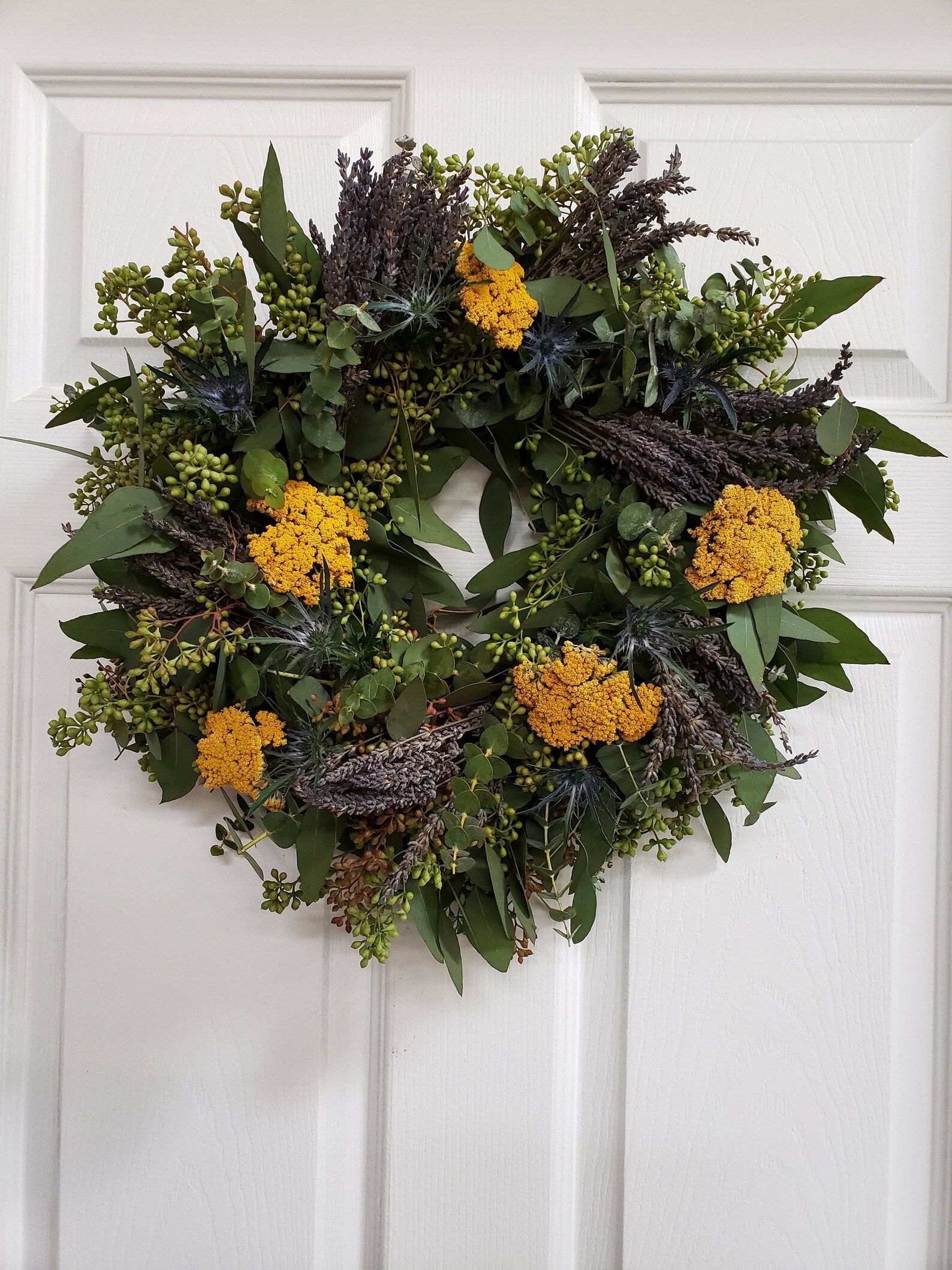 Eucalyptus, Lavender, Thistle, and Yarrow Wreath | Etsy (US)