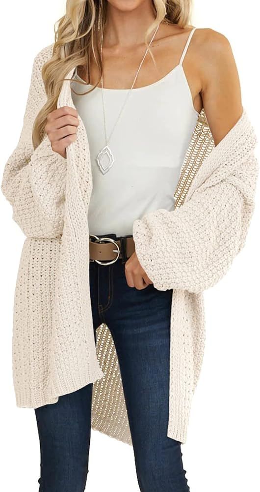KYL Women's Open Front Chunky Knit Sweater Long Lantern Sleeve Oversized Cardigan with Pockets | Amazon (US)