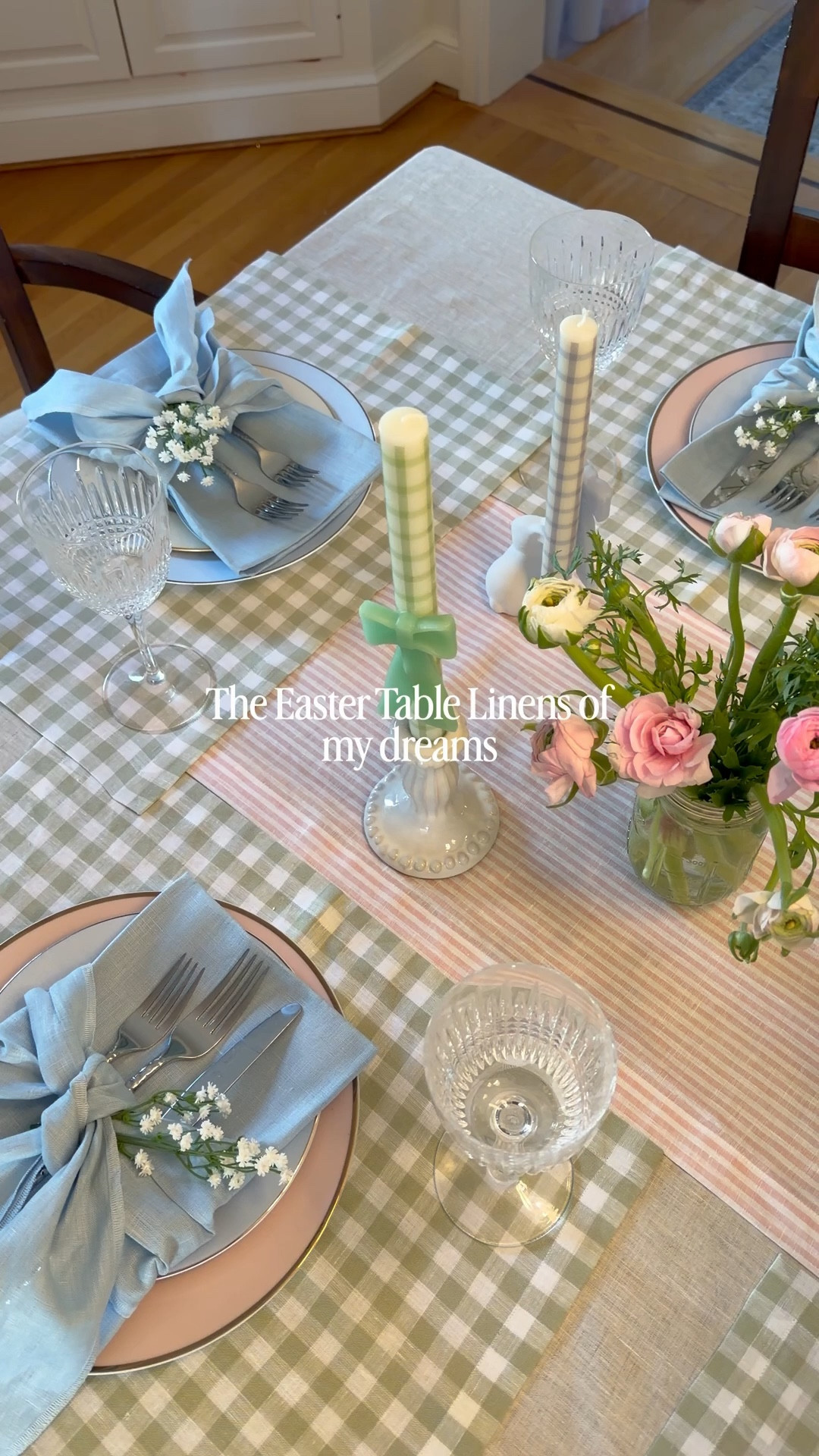 I am simply in love with these table linens for my Easter celebration, all from @Solino Home! The gingham placements and the striped table runner are the perfect spring duo and my favorite are the napkins which each come with a bow, which I used to tuck in my flatware and some baby’s breath. I will be bringing these back out for my spring occasions for years to come! #solinohome

#LTKSeasonal #LTKHome
