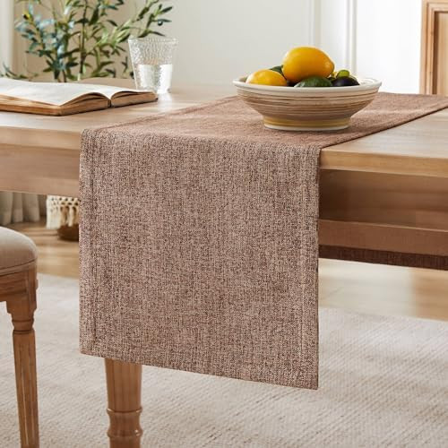 ZeeMart Burlap Style Farmhouse Table Runners 90 Inches Long, Brown Rustic Woven Coffee Table Runn... | Amazon (US)