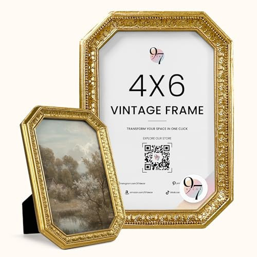 97 Decor 4x6 Vintage Picture Frame - Gold Antique Frame 4x6, Small Ornate Frames 4 X 6 With Glass Front For Tabletop Photo Display And Wall Hanging, Mini Victorian Poster Frame 4 By 6 Vintage Decor | Amazon (US)