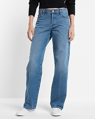 Low Rise Medium Wash Baggy Straight Jeans | Express