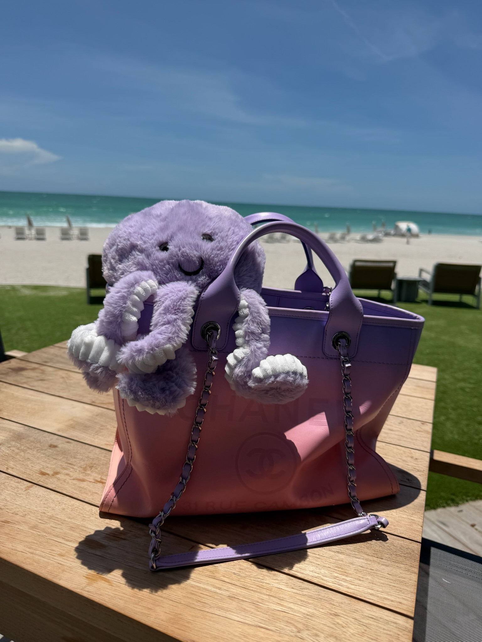 Jellycat snuck into my Chanel bag and now thinks she’s coming home with it. 💜🐙

This dreamy Chanel Deauville Tote from Vivrelle was the perfect beach companion, and apparently my cute friend agrees. Sunshine, ocean views, and a little luxury+fun. 

✨ Borrow your dream designer bag with Vivrelle
✨ Use code STEPHANIEPARKS for your first month free

#VivrellePartner #ChanelDeauville #ChanelBag #Jellycat #BeachStyle #LuxuryForLess #DesignerBagRental #LTKTravel #VacationStyle #StephanieInTheParks