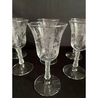 Crystal Stemware 6, Champagne Glasses, Etched Wild Rose, Stemmed Banded, Elegant Dining Vintage | Etsy (US)