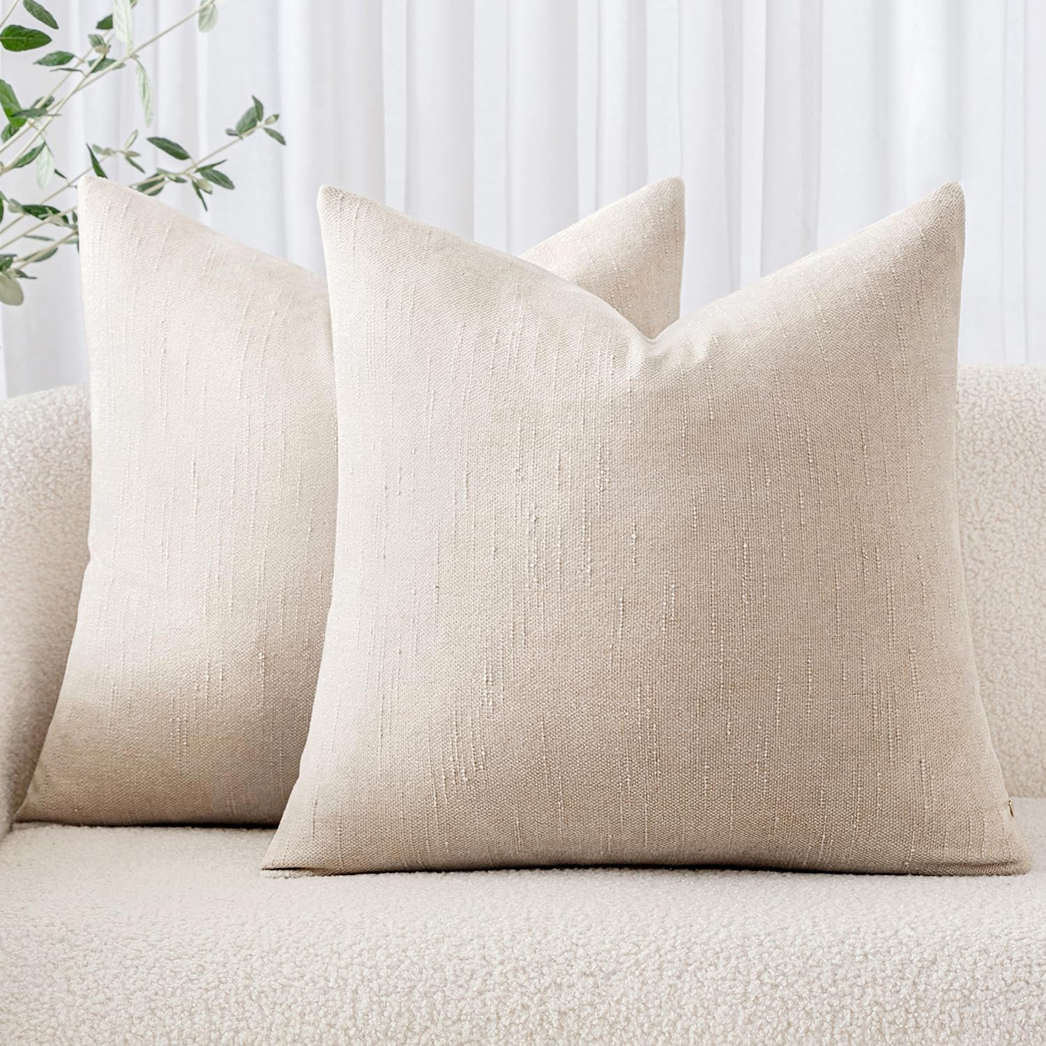 Amazon.com: MIULEE Pack of 2 Decorative Throw Pillow Covers Soft Chenille Throw Pillows Solid Textured Cushion Covers Home Decor for Couch Sofa Bedroom Living Room 18x18 Inch,Light Beige : Home & Kitchen | Amazon (US)