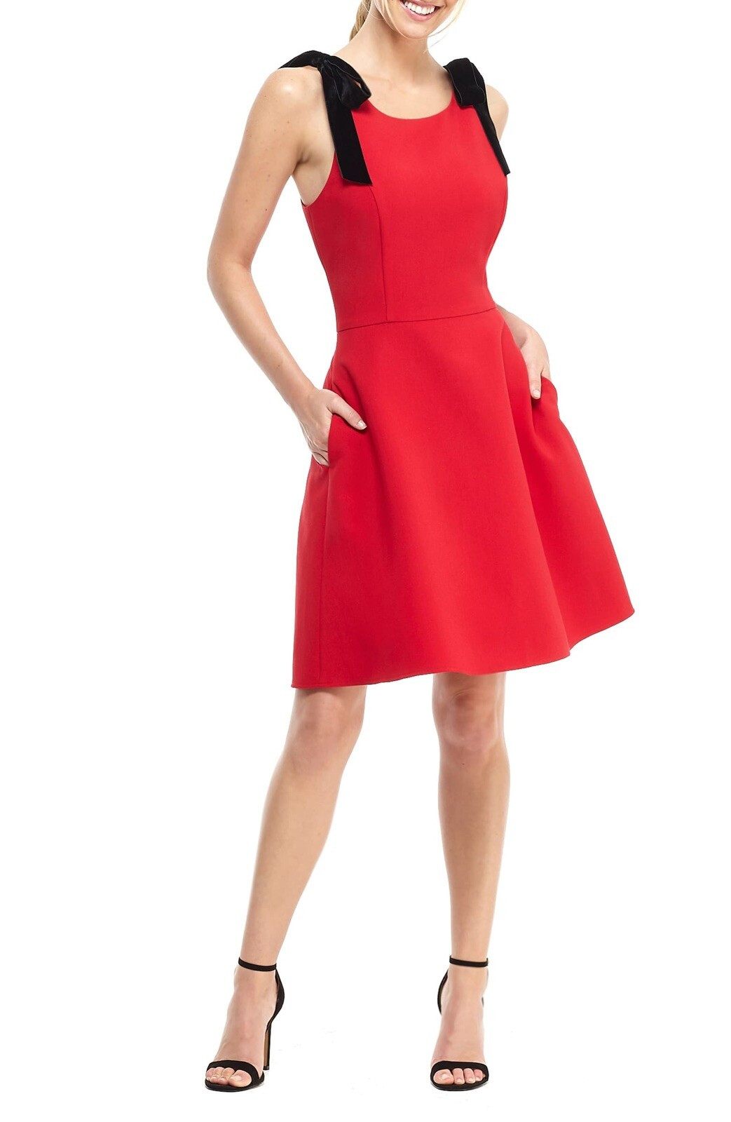 Gal Meets Glam Zara Fit & Flare Dress W/ Velvet Shoulder Ties: Size 14: Red (72) | eBay US