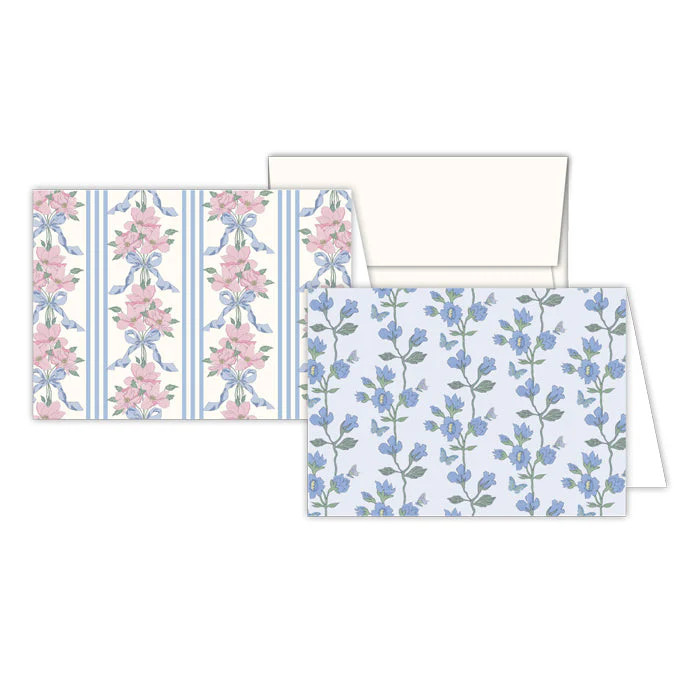 Caitlin Wilson French Blue Floral Vine & Blush Bouquet Stripe Stationery Notes | Rosanne Beck Collections