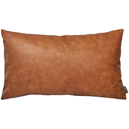 Kdays Thick Brown Faux Leather Lumbar Pillow Cover Cognac Leather Decorative Throw Pillow Case Farmh | Amazon (US)