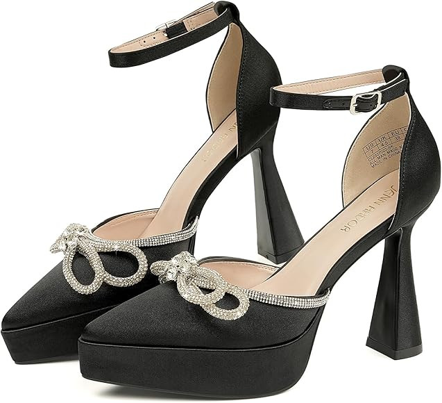 JENN ARDOR Tacones de plataforma para mujer con diamantes de imitación brillantes con lazo alto,... | Amazon (US)